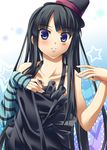  akiyama_mio bad_id bad_pixiv_id black_hair blue_eyes don't_say_&quot;lazy&quot; dress facepaint fingerless_gloves gloves hat ibuki_mana k-on! long_hair solo top_hat 