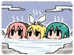  aqua_hair blush chan_co chibi hatsune_miku kagamine_rin megurine_luka multiple_girls onsen vocaloid 