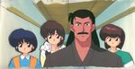  3girls 90s artist_request black_hair brown_hair cel facial_hair father_and_daughter long_hair multiple_girls mustache ranma_1/2 siblings sisters tendou_akane tendou_kasumi tendou_nabiki tendou_souun 