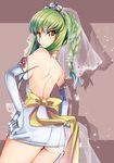  alternate_hairstyle ass back backless_dress backless_outfit bad_id bad_pixiv_id bare_back blush bow braid breasts bridal_veil c.c. choker code_geass dress elbow_gloves flat_ass from_behind gloves green_hair long_hair looking_back shadow shida_(xwheel) sidelocks single_braid small_breasts solo tiara veil wedding_dress yellow_eyes 