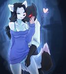  aria_(onijet01) black_hair cainethelongshot canine caressing cuddling female fox glowing glowing_eyes green_eyes hair male mammal mates maxis_core red_eyes seduction smirk tattoo wolf 