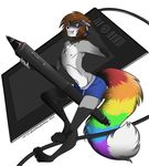  ghostblanketboy hair looking_at_viewer male mammal nude plain_background rainbow_tail tablet underwear wacom white_background 