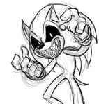  anthro evil_smile grin hedgehog looking_at_viewer male mammal mickeymonster monochrome sega solo sonic.exe sonic_(series) sonic_the_hedgehog teeth video_games 
