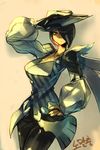  black_hair breasts cleavage fiora_laurent hair_over_one_eye hand_on_hip hat ipgae large_breasts league_of_legends long_sleeves pants puffy_long_sleeves puffy_sleeves short_hair solo 