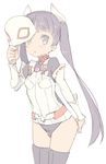  black_legwear blade_(galaxist) blush cape komadori_renge long_hair mask purple_eyes purple_hair ribbon-trimmed_sleeves ribbon_trim sekai_seifuku:_bouryaku_no_zvezda solo thighhighs twintails white_robin 