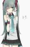  39 aqua_eyes aqua_hair hatsune_miku headset highres long_hair necktie nekoniku_(neko_1013) solo twintails vocaloid wince 