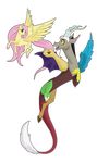  absurd_res alpha_channel antler antlers blue_eyes cutie_mark discord_(mlp) draconequus duo equine fangs female fluttershy_(mlp) flying friendship_is_magic fur hair hi_res horn long_hair male mammal my_little_pony open_mouth pegasus pink_hair plain_background red_eyes sugarcup teal_eyes transparent_background wings yellow_fur 