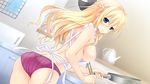  1girl agekichi apron artist_request blonde_hair blue_eyes breasts character_request game_cg long_hair nounai_kanojo panties ren'ai_made_sentakushi_hitotsu shiina_yukari sideboob sorai_shin'ya source_request underwear 