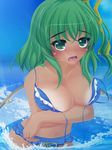  bad_id bad_pixiv_id bikini blush breasts daiyousei fairy_wings green_eyes green_hair hair_ribbon large_breasts onsen_tamago_(nurumayu_onsen) open_mouth ribbon short_hair side_ponytail solo swimsuit tan touhou wardrobe_malfunction water wings 