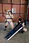  2girls black_hair breasts cattleya cattleya_(cosplay) chouzuki_maryou cosplay fat flower glasses gloves green_eyes hammer hips huge_breasts huge_sword large_breasts luu_(cosplayer) multiple_girls photo plump queen&#039;s_blade queen's_blade sword thick_thighs thighs weapon wide_hips 