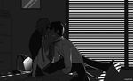  angellove44 angelyeah black_hair formal greyscale kaito_shuno kiss monochrome suit sunglasses yaoi 