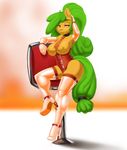  anthro breasts dclzexon elbow_gloves equine female gloves green_hair hair half-closed_eyes horse looking_at_viewer mammal mango_(character) my_little_pony original_character pony solo 