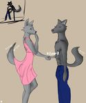  ^_^ abs anthro blue_pants boop canine colored comic couple covering dominion69 eyes_closed female fur grey_fur male mammal nude pink_dress romantic smile snout straight wagging were werewolf 