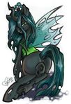 anus black_body butt changeling female feral friendship_is_magic green_eyes grin hair horn invalid_tag long_hair looking_at_viewer my_little_pony plain_background ponut presenting pussy queen_chrysalis_(mlp) raised_tail seductive skuttz solo white_background wings 