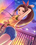  aino_nagisa artist_request brown_eyes brown_hair hair_ribbon idolmaster idolmaster_cinderella_girls long_hair long_ponytail official_art ponytail ribbon shorts smile very_long_hair 