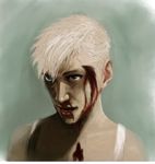  angelalen bleeding blood blood_on_face brown_eyes dante_(dmc:_devil_may_cry) devil_may_cry dmc:_devil_may_cry male_focus nosebleed portrait solo white_hair 