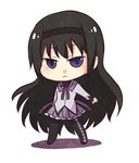  akemi_homura ame1512 black_hair chibi hairband long_hair magical_girl mahou_shoujo_madoka_magica pantyhose purple_eyes simple_background skirt solo white_background 