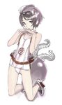  black_hair commentary_request diving_mask diving_mask_on_head interlocked_fingers jar jpeg_artifacts kantai_collection kneeling maru-yu_(kantai_collection) nishieda octopus one-piece_swimsuit school_swimsuit short_hair solo swimsuit tentacles white_school_swimsuit white_swimsuit 