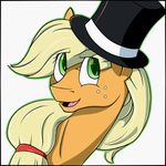  applejack_(mlp) blonde_hair equine female freckles friendship_is_magic green_hair hair hat horse mammal my_little_pony plain_background pony ponytail portrait smile solo tlatophat top_hat 