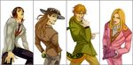  absurdres bad_id bad_pixiv_id blonde_hair brown_hair diego_brando formal funny_valentine gloves green_shirt gyro_zeppeli hat highres johnny_joestar jojo_no_kimyou_na_bouken kilva_lollop long_hair multiple_boys red_hair scary_monsters_(stand) shirt steel_ball_run suit tail 