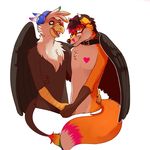  anthro avian black_nose blush canine couple duo eyewear faxy feathers fox gay glasses gryphon hair headhpones headphones hi_res invalid_color invalid_tag love male mammal multi-colored_hair paws rainbow skoop skoop_(character) smile solarbyte wings 