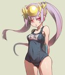  atray headdress long_hair name_tag one-piece_swimsuit purple_hair puzzle_&amp;_dragons red_eyes school_swimsuit solo swimsuit yomi_(p&amp;d) 