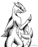  back_turned black_and_white claws comic dragon fangs fins fish garchomp gills hybrid manga marine monochrome nintendo plain_background pok&#233;mon pok&eacute;mon shark sketch teeth vibrantechoes video_games white_background 