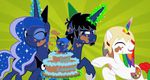  2014 cake equine evilfrenzy female food friendship_is_magic group horn horse male mammal my_little_pony original_character pony princess_luna_(mlp) smile unicorn winged_unicorn wings 