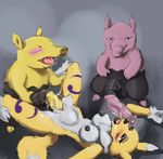  anthro balls big_penis breasts cum cum_inside cum_on_breasts cum_on_penis digimon drowzee erect_nipples female fur group long_penis lying male missionary_position nintendo nipples on_back open_mouth penetration penis pok&#233;mon pok&eacute;mon pussy renamon saliva sex spread_legs spreading straight tongue ungulatr unusual_penis vaginal vaginal_penetration video_games yellow_fur 