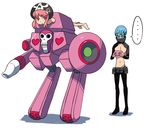  1girl anger_vein blue_hair dtr glasses hat inumuta_houka jakuzure_nonon katouken_(ktn-works) kill_la_kill lowres mecha nudist_beach_uniform pink_hair spoilers walker 