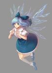  alternate_costume bad_id bad_pixiv_id blue_eyes blush bobby_socks bow cirno hair_bow ice mary_janes puffy_short_sleeves puffy_sleeves shoes short_sleeves silence_girl skirt smile socks solo touhou wings 