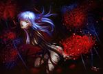  absurdres breasts dark_persona dark_sakura fate/stay_night fate_(series) flower highres long_hair matou_sakura medium_breasts red_eyes solo spider_lily white_hair yamanaka_kotetsu 