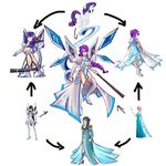  black_hair breasts checkerboardazn cleavage clothed clothing elsa equine female friendship_is_magic frozen fusion hair hexafusion hi_res horn human kill_la_kill mammal my_little_pony plain_background ponytail purple_hair rarity_(mlp) satsuki_kiryuuin sword unicorn weapon white_background 
