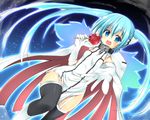  :d blue_eyes blue_hair candy_apple chain collar dodome-iro_mayonnaise food gloves long_hair nymph_(sora_no_otoshimono) open_mouth outstretched_arm outstretched_hand smile solo sora_no_otoshimono thighhighs twintails wings 