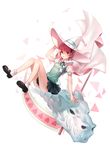  azure090 hat heart highres kazari_rin long_legs mary_janes musical_note pink_eyes pink_hair ribbon school_uniform scythe shoes short_hair skirt skull solo witch_craft_works witch_hat 