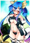  asymmetrical_wings bad_id bad_pixiv_id bare_shoulders blue_hair bow breasts choker dizzy guilty_gear hair_bow large_breasts long_hair navel red_eyes ribbon shie_(m417) solo tail tail_ribbon thighhighs twintails underboob wings 