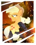 applejack_(mlp) blonde_hair boots cowboy_hat cutie_mark equine female fire forest freckles friendship_is_magic green_eyes hair hat horse mammal my_little_pony open_mouth pixelkitties pony solo tree 