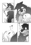  canine caprine comic crying gabu goat greyscale japanese_text male mammal mei monochrome one_stormy_night tears text translation_request unknown_artist vomit wolf 