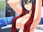  areolae arms_up black_hair blue_eyes bottle bowl box breasts cactus close-up collar couch drawer game_cg hair_between_eyes half-closed_eyes kasuga_ayame kono_mama_ja_ane_to_sex_shite_shimau!? large_breasts lips mochizuki_nozomu mole mole_under_eye nude palm_tree parted_lips perfume_bottle plant potted_plant shelf solo sweatdrop teeth towel towel_around_neck towel_on_head tree tsurime upper_body vase water water_drop wet 