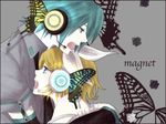  1girl blonde_hair blue_eyes bug butterfly butterfly_hair_ornament butterfly_wings ebimayo genderswap genderswap_(ftm) hair_ornament hatsune_mikuo headphones hug insect kagamine_rin magnet_(vocaloid) short_hair vocaloid wings 