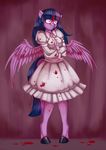  anthrfied anthro anthrofied belt bleeding blood clothing dress equine female friendship_is_magic hair horn mammal misukitty multi-colored_hair my_little_pony purple_eyes purple_hair solo straitjacket twilight_sparkle_(mlp) winged_unicorn wings 