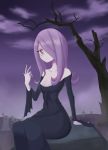  1girl black_dress breasts cleavage dress little_witch_academia long_hair purple_hair solo sucy_manbavaran 