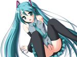  aqua_eyes blue_hair hatsune_miku kakesu long_hair pussy thighhighs vocaloid white 