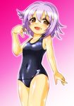  blush idolmaster idolmaster_cinderella_girls koshimizu_sachiko one-piece_swimsuit purple_hair school_swimsuit shiny shiny_skin solo swimsuit winn 