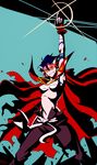  arm_up bandages belt cape cosplay creator_connection ggolgab high_contrast kamina kamina_(cosplay) kamina_pose kamina_shades kill_la_kill lens_flare matoi_ryuuko pointing pointing_up senketsu short_hair solo sunglasses tengen_toppa_gurren_lagann 