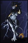  2014 anthro anthrofied astaraelabhorsen barefoot breasts claws eyelashes feline female fur hair hi_res looking_at_viewer luxray mammal navel nintendo nipples nude pok&eacute;mon pussy raised_arm sharp_claws solo standing thunder toe_claws tongue tongue_out video_games 