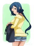 @@@ apron ass bad_id bad_pixiv_id blue_hair breasts denim denim_shorts directional_arrow from_behind green_eyes gundam gundam_build_fighters iori_rinko large_breasts lipstick long_hair looking_back makeup mature ponytail shorts smile solo sweater translation_request 