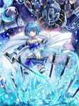  armband armor bad_id bad_pixiv_id beamed_eighth_notes beamed_sixteenth_notes blue_eyes blue_hair cape eighth_note flat_sign gloves hair_ornament hairclip magical_girl mahou_shoujo_madoka_magica mahou_shoujo_madoka_magica_movie miki_sayaka multiple_swords musical_note oktavia_von_seckendorff quarter_note shida_(xwheel) short_hair smile solo soul_gem spoilers staff_(music) sword thighhighs water weapon witch_(madoka_magica) zettai_ryouiki 