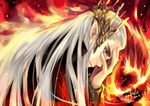  artist_name crown dated elf fire hand_on_own_face kagalin long_hair lord_of_the_rings male_focus pointy_ears red_eyes signature silver_hair solo the_hobbit thranduil 