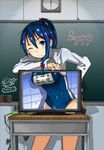  :o =_= \o/ arm_support arms_up asymmetrical_hair bangs blue_eyes blue_hair blue_skirt blue_swimsuit blush breasts cable chalkboard chibi chibi_inset classroom clock closed_mouth clothes_around_waist collared_shirt competition_school_swimsuit copyright_name covered_navel cowboy_shot desk dress_shirt flying_sweatdrops hair_between_eyes hair_ribbon hand_on_hip high_ponytail highres ibis_(ishoujo) indoors ishoujo large_breasts leaning_forward legs_apart long_hair long_sleeves miyabi_ginko multiple_girls name_tag one-piece_swimsuit one_eye_closed outstretched_arms panasonic_corporation parted_bangs plug ponytail ribbon school_desk school_swimsuit school_uniform shadow shirt sidelocks skirt sleeves_past_wrists solo_focus speech_bubble standing sweatdrop sweater sweater_around_waist swimsuit television teriyaki tile_wall tiles translated tress_ribbon wavy_mouth wet wet_clothes wet_swimsuit white_shirt 